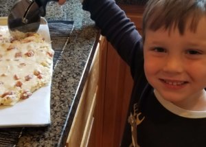 Slicing the scone dough