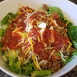 Taco Green Salad with Sour Cream, Salsa, Ground Turkey, Shredded Mixed Cheese