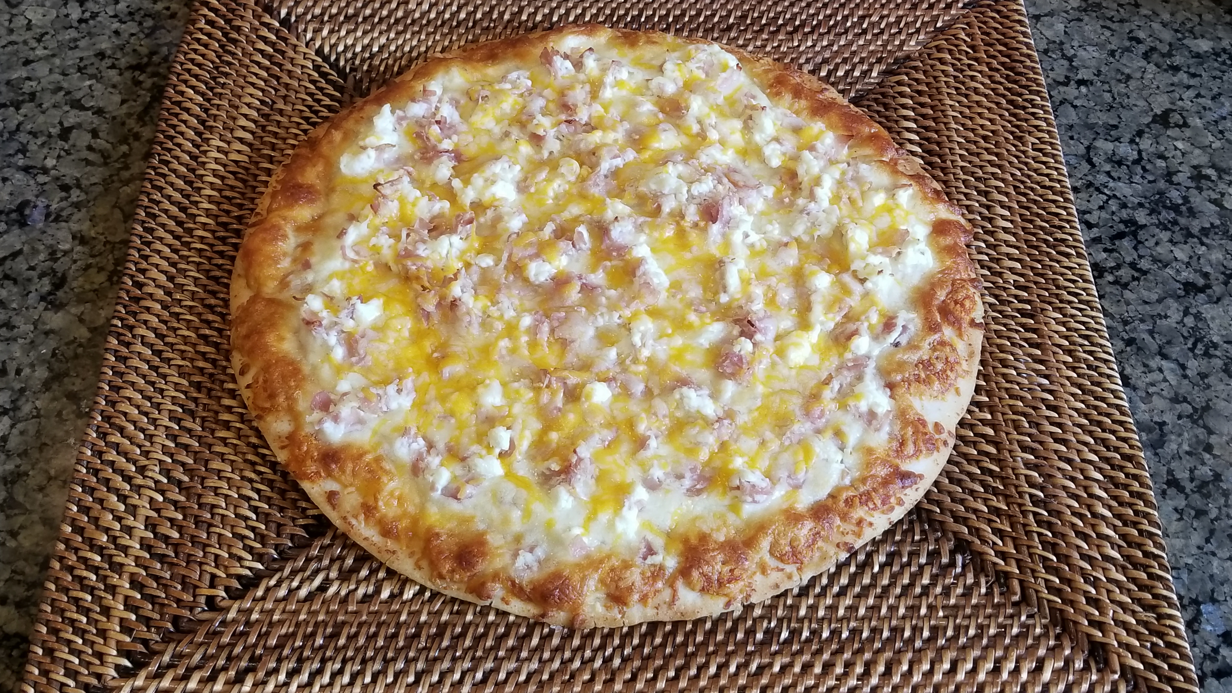 Gluten Free Scrambled Egg, Ham & Cheese Breakfast Pizza